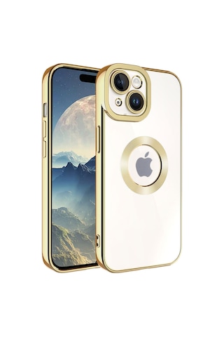 Apple Uyumlu iPhone 15 Yanları Renkli Lens Korumalı Logo Gösteren Şeffaf Luxury Silikon Kılıf