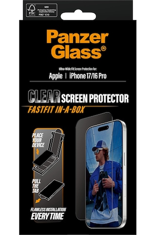 Panzerglass Apple Uyumlu iPhone 17 16 Pro Ultra wide Fit Siyah Çerçeveli Ekran Koruyucu Fast Uygulama Aparatlı