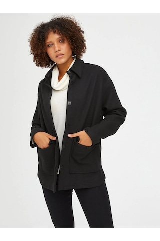 Faik Sönmez Oversize Midi Gömlek Yaka Kadın Ceket - Minimalist Tarz Siyah