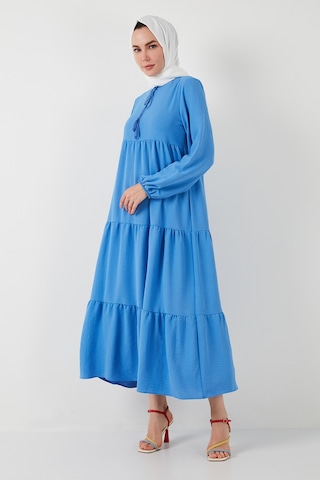 Lela Modest Regular Fit Dik Yaka Uzun Bayan Elbise 611El545 Açık Mavi