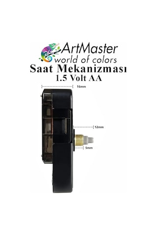 Duvar Saat Mekanizması 1 Adet 10 Mm Şaft Sessiz Saat Motoru Akrep Yelkovan Okul Deney Saat Yapım Seti Siyah
