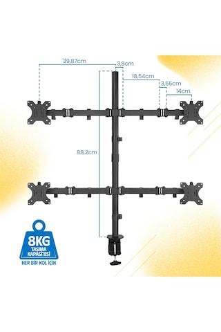 Ergoflex EF54 Steel Design 2 - 8 KG Quad Ekran Asansörlü 13'' - 27'' Monitör Standı