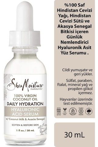 Shea Moisture Hindistan Cevizi Yağlı Günlük Nemlendirme Hyaluronik Asit Yüz Serumu 30 ML