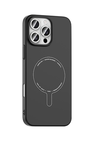 Maks Technology iPhone Uyumlu 16 Pro Kılıf M-safe Şarj Özellikli Kamera Korumalı Mkst Elio Sert Pc Kapak - Siyah