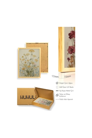 Huhuli Ahşap Çerçeveli 3'lü Wabi Sabi Koleksiyon Tablo Seti Huhu711