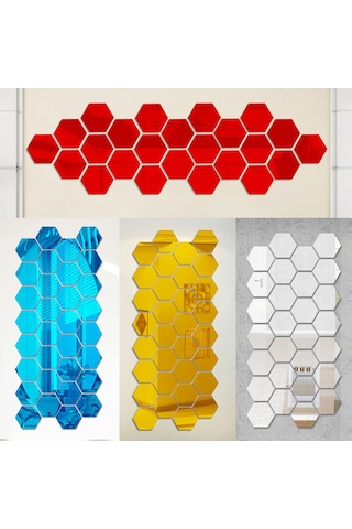 Aubyhe Kırmızı Akrilik Yansımalı Duvar Sticker, 4.6x4.6 Cm Altıgen Kare, Oturma Odası-koridor Dekorasyon, 12 Adet Set Kırmızı