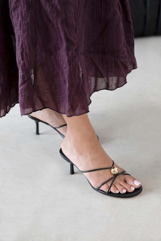 Wolk Shoes Aurora Kadın Topuklu Deri Sandalet Siyah