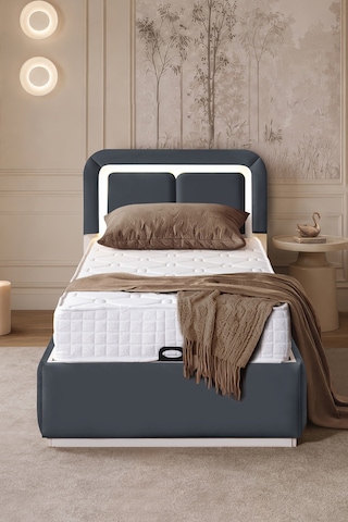 Demonte Baza Seti, Nox Ledli Tek Kişilik Baza Başlık Maxi Yatak Seti, Antrasit - 100x200 Cm 100 x 200