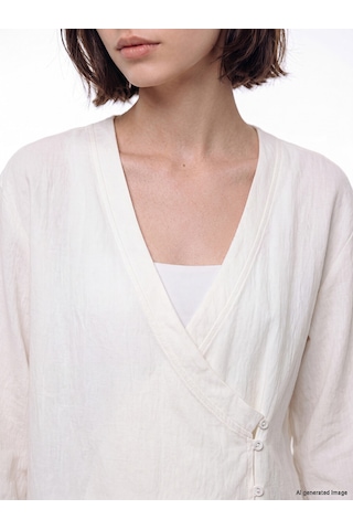 Lcw Modest Ekru Kruvaze Yaka Kadın Kimono