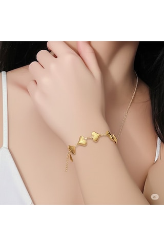 Çelik Gold Kalp Bileklik Çok Renkli