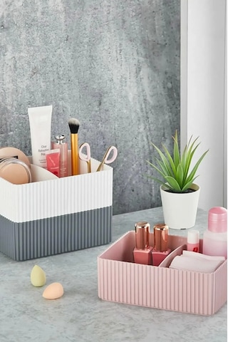 3 Adet - Bölmeli Banyo Mutfak Makyaj Malzemeleri Düzenleyici Kat Kat Organizer Kutu Çok Renkli