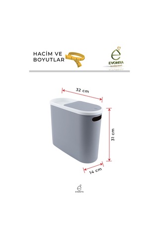 10 Litre Kapaklı Çöp Kovası Dar Alan Çöp Kutusu Banyo Mutfak Ofis Çöp Kovası Organizer Kutusu