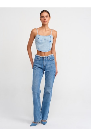Dilvin Kar Yıkama Denim Top-mavi Mavi