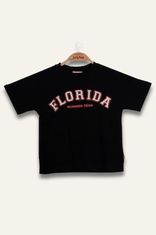 Erkek Çocuk Florida Baskılı T-shirt - Siyah SIYAH
