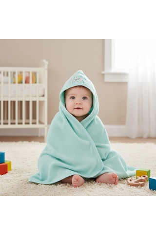 Unisex Yenidoğan Bebek Kapüşonlu Nakışlı Havlu Standart