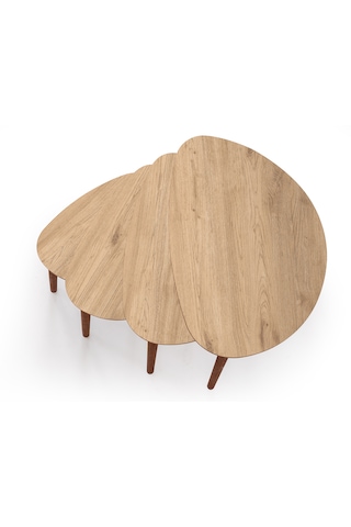 Nora 4lü Dörtlü Mdf Ahşap Zigon Sehpa - Meşe