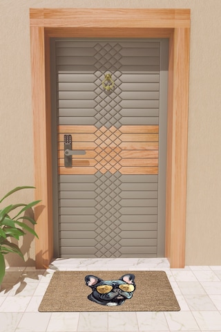 Rugmood Modern Dijtal Baskı Kahverengi Gözlüklü Siyah Köpek Kapı Önü Paspası