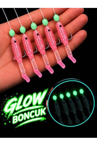 Ea genset Silikon Balıklı Çapari 5 Cm 2 Adet Silikon At Çek Takımı Uv Neon Simli Pembe Ve Fosforlu Glow Boncuklu