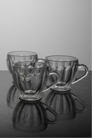 Optik 6 Lı Cam Çay Fincanı 205 Ml Şeffaf Bardak Seti Beyaz
