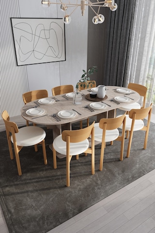 Modern 8 Kişilik Mutfak Yemek Masası Ve Sandalye %100 Mdf Mutfak Yemek Odası Masası Takımı Ymt08 Sidon