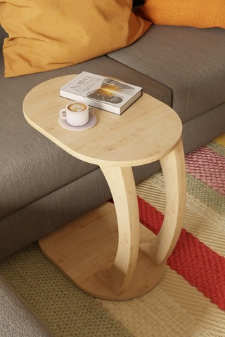 Oval Safir Meşe C Sehpa Modern,hareketli Tekerlekli Yan Sehpa Salon, Ofis, Yatak Odası Kahverengi
