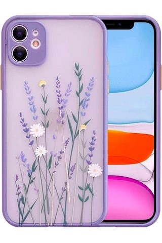 Apple iPhone Uyumlu iPhone 12 6.1inç Kamera Korumalı Çiçek Desenli Silikon Kılıf- 5775 Mavi