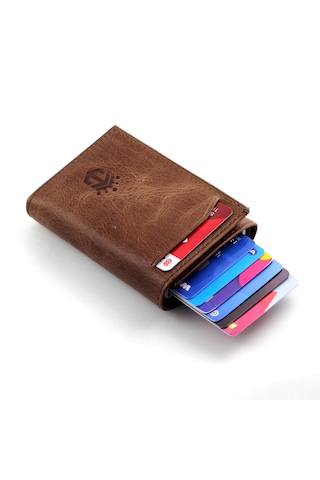 Ancora Leather Hakiki Deri Crazy Mekanizmalı Erkek Cüzdanı Kahve Kahverengi