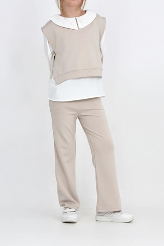 Kız Çocuk 3'lü Takım Pantolon+yelek+bluz 12429 Ekru