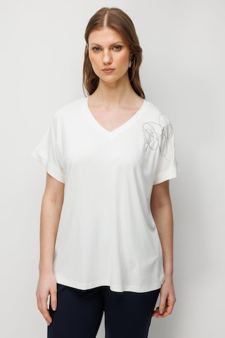 On Kadın Büyük Beden Tek Omzu Zincirli V Yaka T-shirt 71368 Ekru