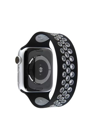 Newface Apple Watch Uyumlu 38mm Ayarlı Delikli Silikon Kordon - Siyah-gri