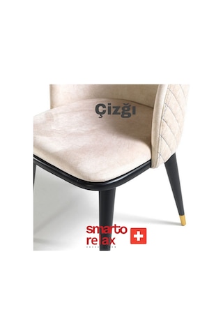 Smarto Relax Çizgi 2'li Yemek Masası Sandalye Seti - Ahşap Ayaklı, Beyaz Kumaş Kahverengi & Bej