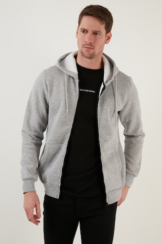 Buratti Regular Fit Kapüşonlu Fermuarlı Içi Tüylü Yumuşak Şardonlu Kışlık Erkek Sweat 5905340 Gri Melanj