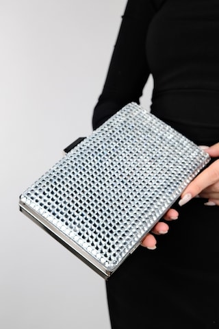 Luvishoes Gomeda Gümüş Kare Taşlı Kadın Abiye Çanta Gümüş