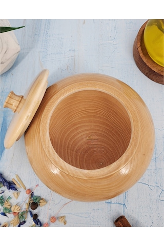 Ahşap Kapaklı Şekerlik Tuzluk Baharatlık Çerezlik Kase Naturel