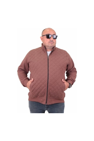 Starbattal Büyük Beden Fermuarlı Hırka Diamond 23281 Taba-Taba