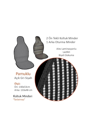 Nyf 04 Terletmez Minder Pamuklu Açık Gri-siyah 3 Lü Set 2 Ön Pilot + 1 Arka Oturma