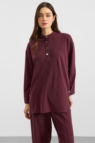 Olcay Metal Düğmeli Premium Kumaş Sweat Pantolon Takım Bordo 9405-tk