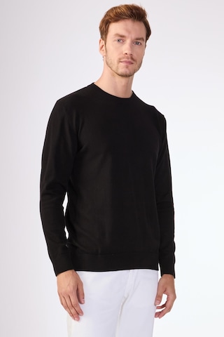 Dufy Siyah Bisiklet Yaka %100 Pamuk Düz Renk Slim Fit Erkek Triko Siyah