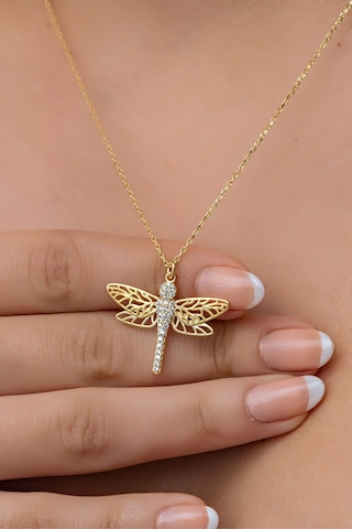 Nereze 925 Ayar Gümüş Zirkon Taşlı Gold Yusufcuk Kolye