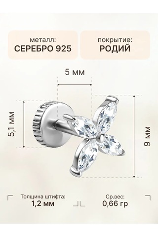 Zoloto Russkih 925 Ayar Gümüş Sünger Taşlı Helix Labret Küpe Piercingi 153618052 Gri