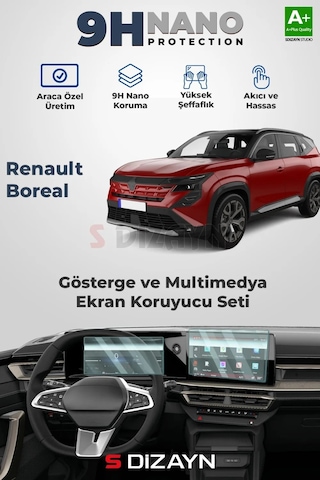 S-dizayn Renault Boreal 9h Nano Gösterge Ve Multimedya Ekran Koruyucu 2'li Set Parlak 2025 Üzeri A