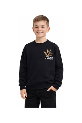 Baglan Erkek Çocuk Önü Baskılı Sweatshirt Bgl-st05238 Siyah