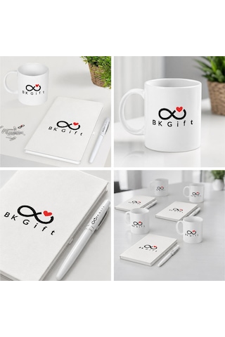 Logonuza Özel 5 Adet Beyaz Defter, Metal Kalem Ve Kupalı Kurumsal Hediye Seti