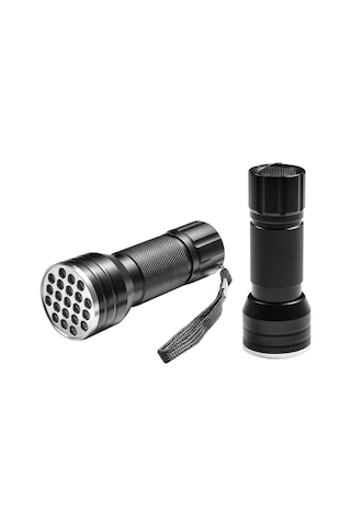 UV IŞINLI 21 LEDLİ 10 CM METAL KASA PİLLİ EL FENERİ