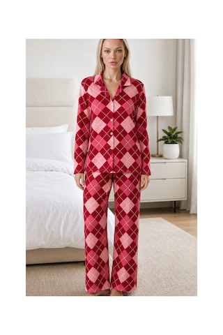 Fit Women Kadın Casual Esnek Bol Kırmızı Pijama Takımı 4668
