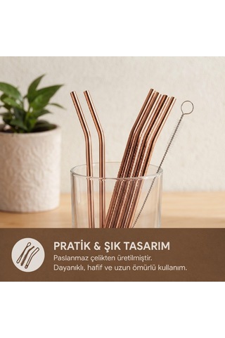 Pipet Paslanmaz Çelik Şık Metal 6'lı Kaşıklı Pipet Sunum Aksesuarı Ev Davetleri Çok Renkli