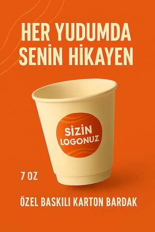 Karton Bardak 7 Oz Kağıt Bardak Özel Baskılı Logolu 3000 Adet