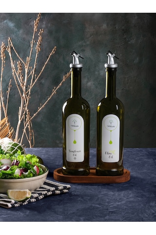 Amber 2'li 750 ml Zeytinyağı ve Sıvıyağ Yağdanlık Şişesi Ayçiçekyağı,Yağlık*Stantsız fb