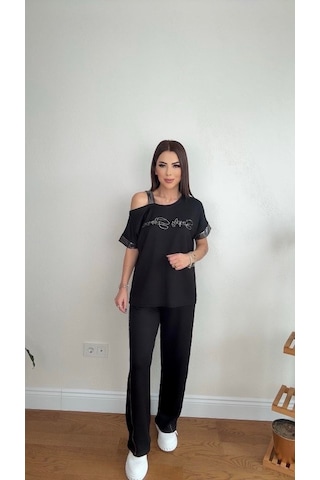 Kadın Kumaş Omuz Dekolteli Siyah Takım Siyah