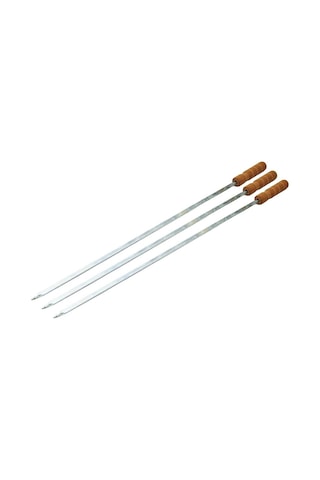 Isı Yalıtımlı Doğal Ahşap Saplı Tavuk Şişi Dar Yassı Metal Mangal Ateş Kanat Sucuk Ergonomik 50 Cm